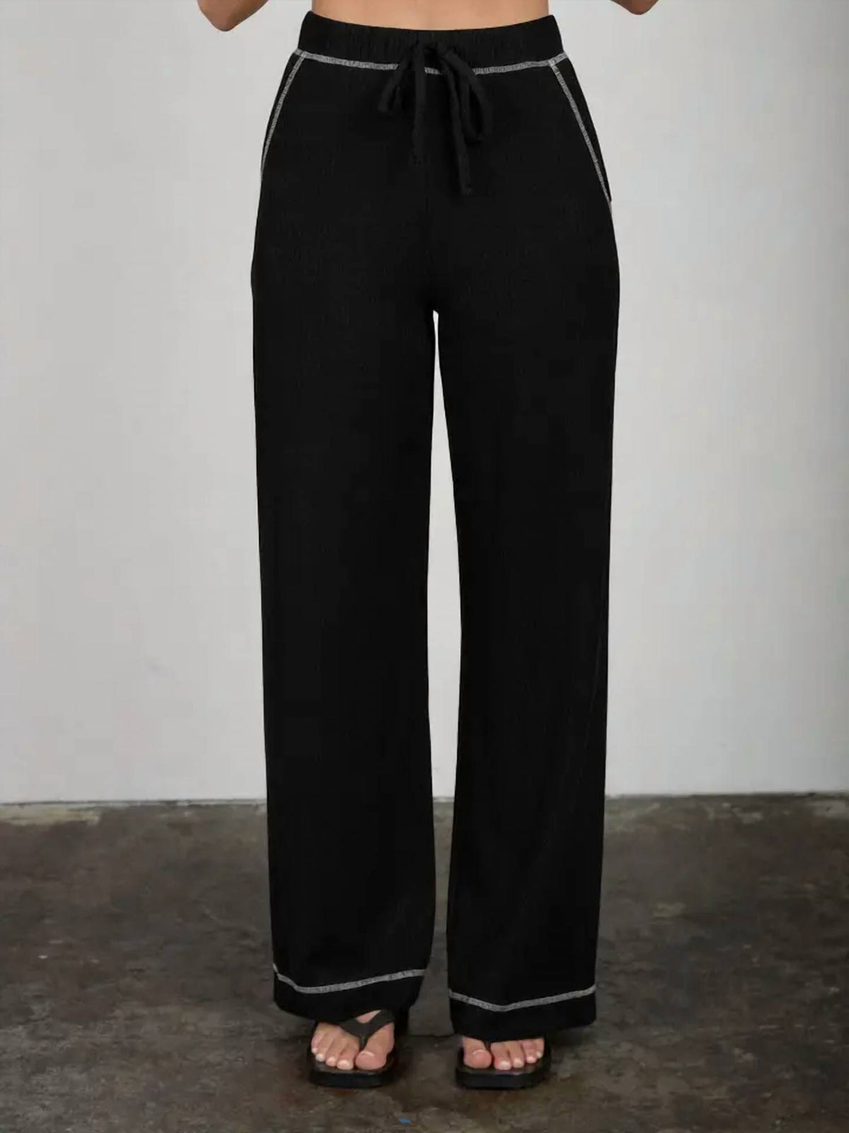 Blu Pepper - Drawstring Detail Ribbed Knit Lounge Pants