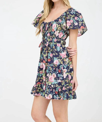 Blu Pepper - Floral Front Tie Tiered Mini Dress