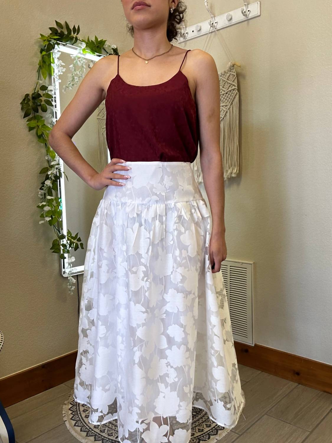 Blu Pepper - Floral Organza Midi Skirt - clothing - floral - knee - length - skirts