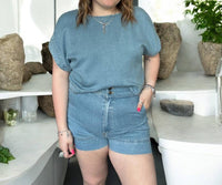 Blu Pepper - High Waist Chambray Mini Shorts