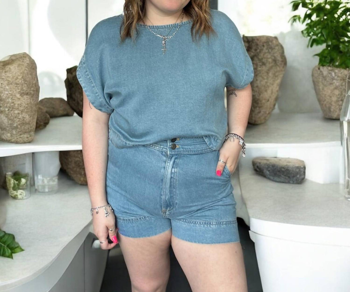 Blu Pepper - High Waist Chambray Mini Shorts