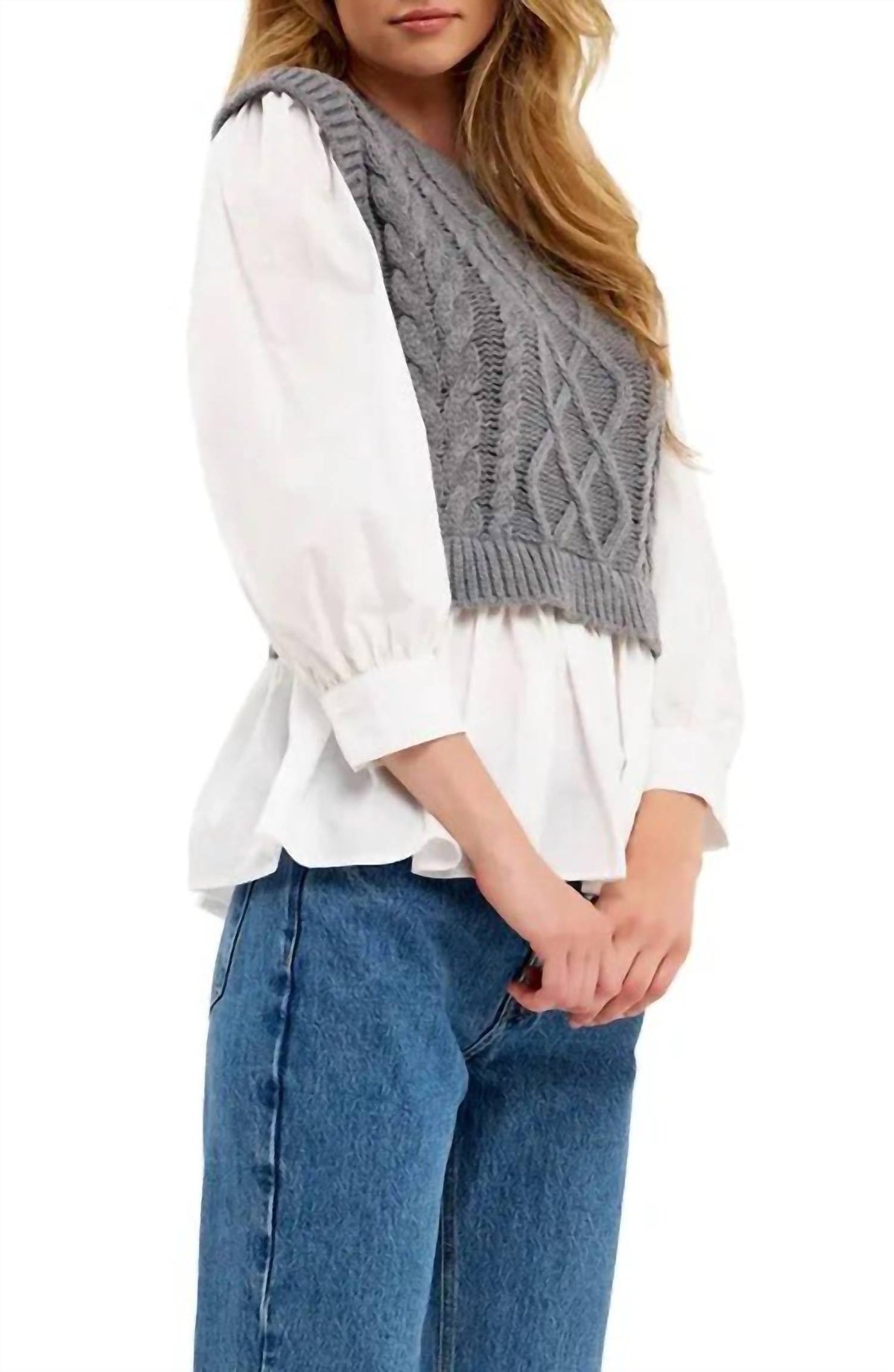 Blu Pepper - Mixed Media Cable Sweater
