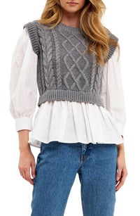 Blu Pepper - Mixed Media Cable Sweater