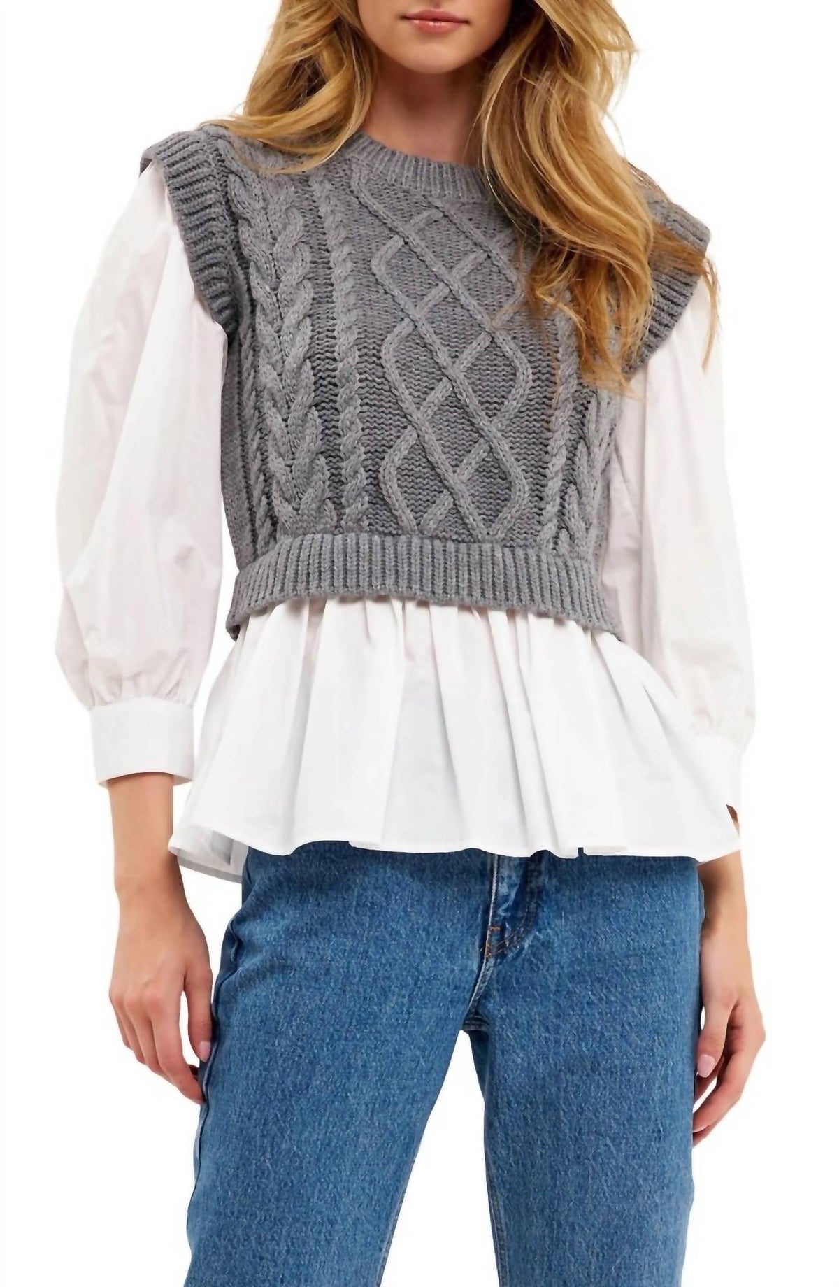 Blu Pepper - Mixed Media Cable Sweater
