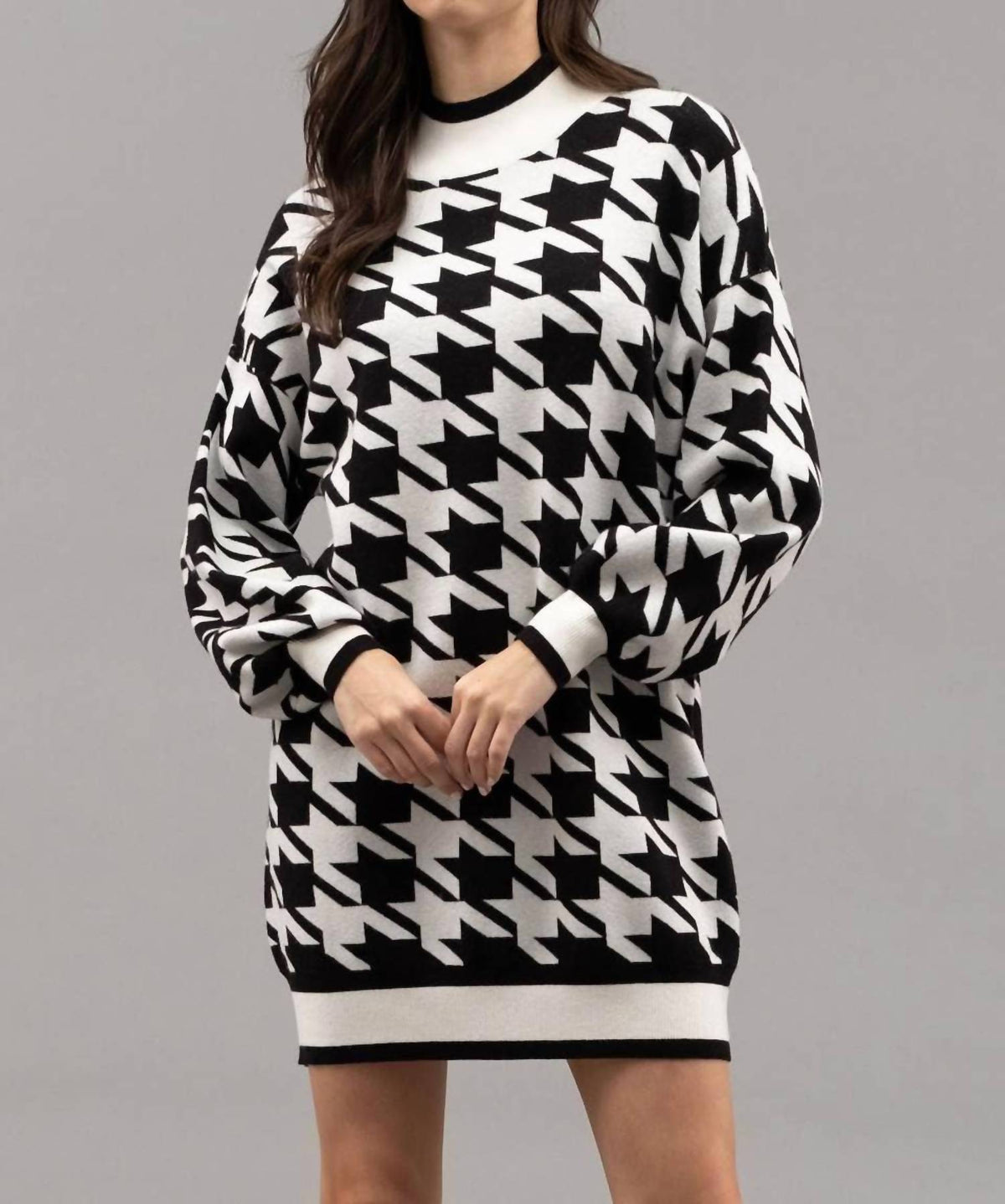 Blu Pepper - Mockneck Houndstooth Sweater Dress