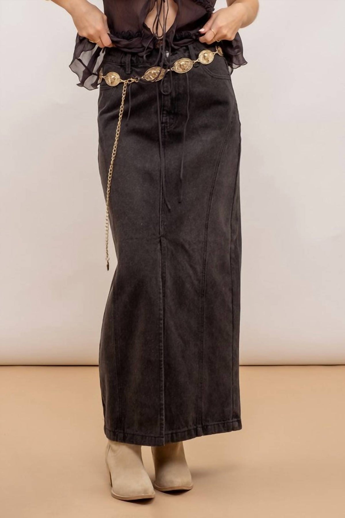 Blu Pepper - Panel Denim Midi Skirt