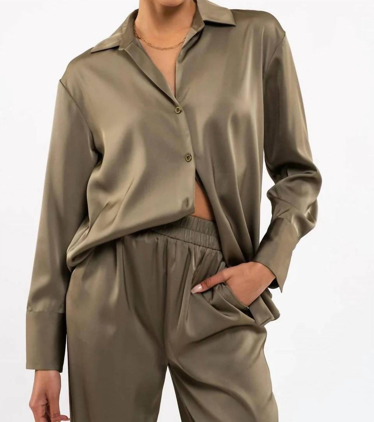 Blu Pepper - Satin Button Up Woven Top
