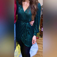 Blu Pepper - Sequin Wrap Long Sleeve Mini Dress