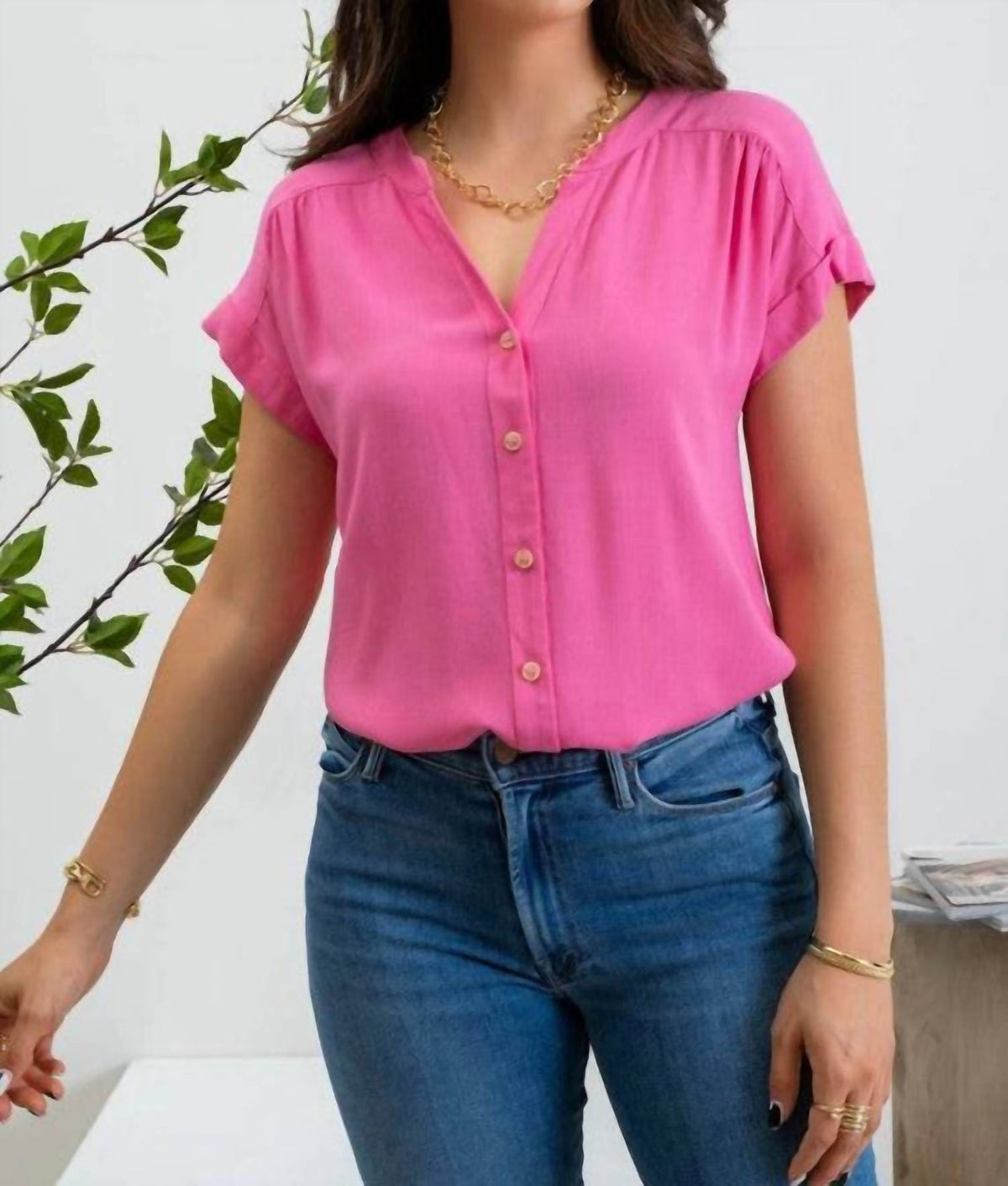 Blu Pepper - Short Roll Sleeve Button Down Shirt