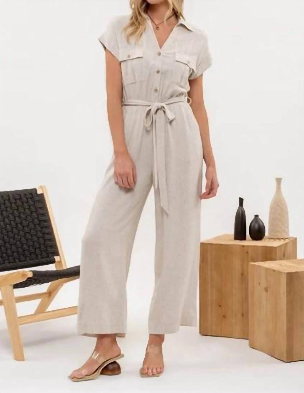 Blu Pepper - Short Sleeve Button Down Jumpsuit
