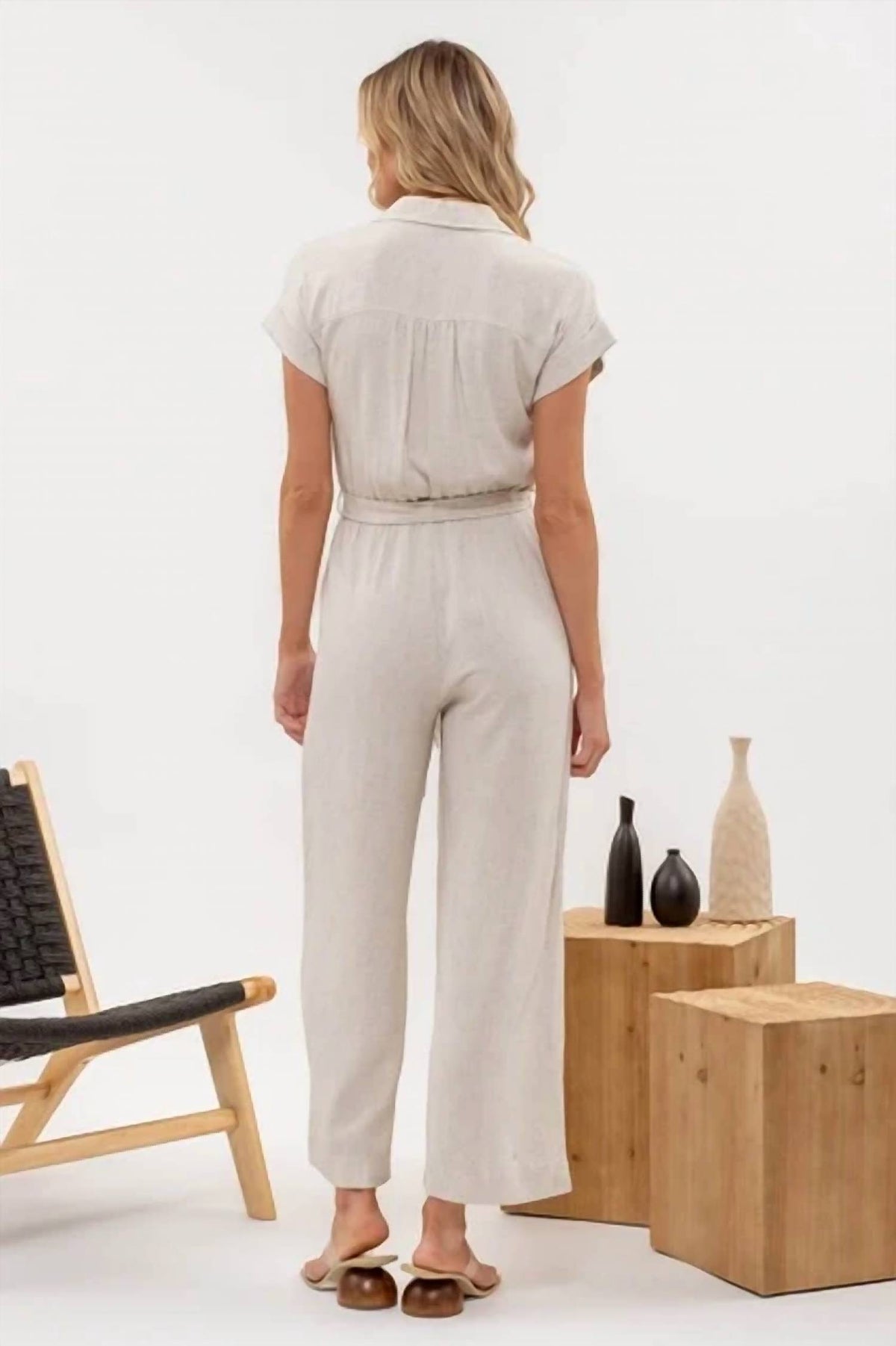 Blu Pepper - Short Sleeve Button Down Jumpsuit