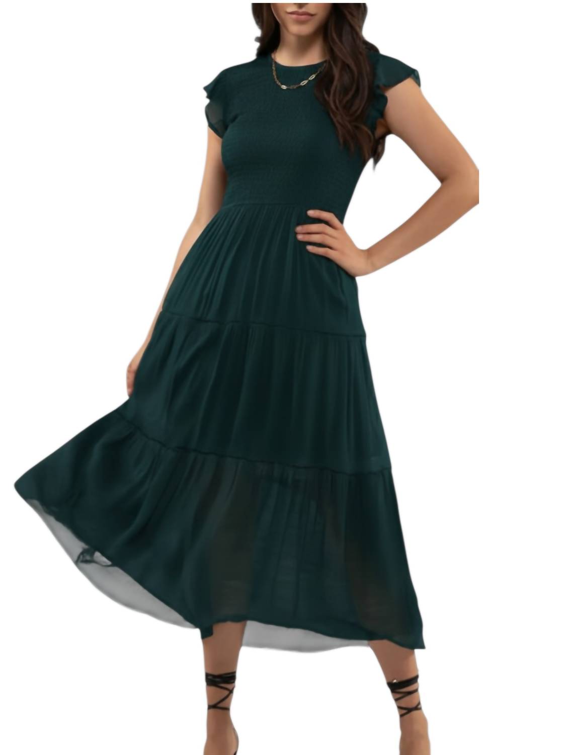Blu Pepper - Solid Smocked Midi Dress
