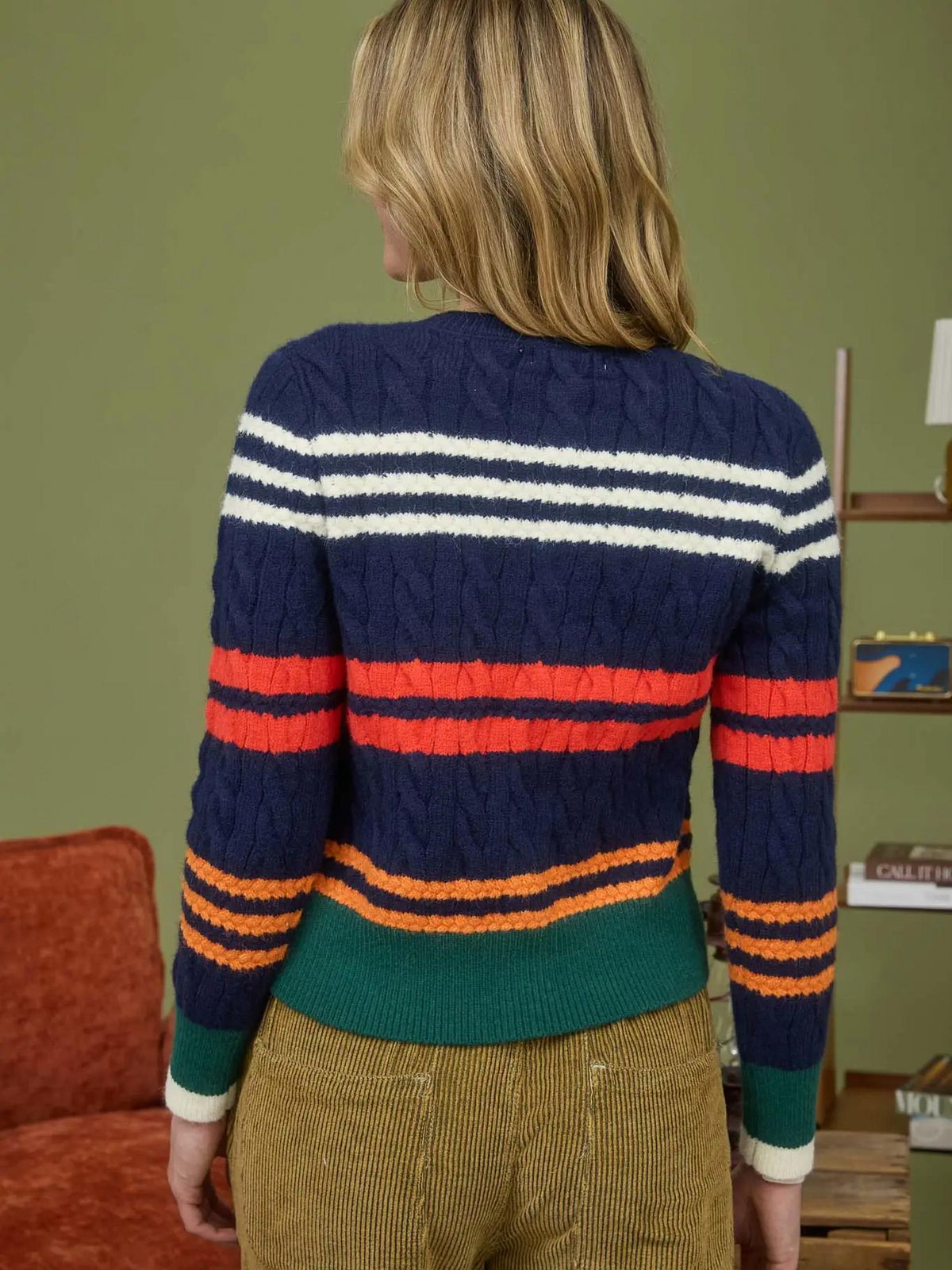 Blu Pepper - Stripe Cable Knit Button Down Cardigan