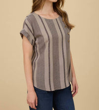 Blu Pepper - Stripe Cuff Sleeve Top