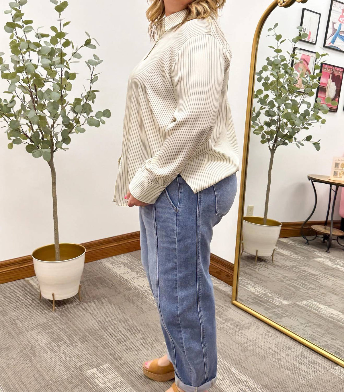 Blu Pepper - Striped Button Up Satin Blouse