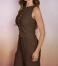 Blu Pepper - Textured Mock Neck Button Sleeveless Knit Top