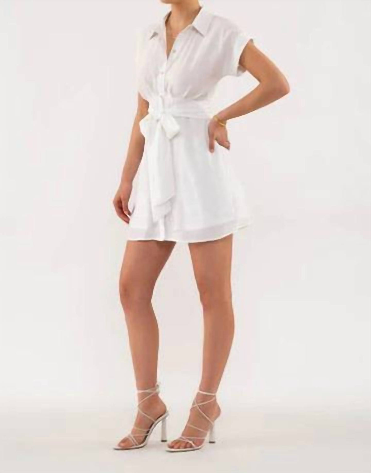Blu Pepper - Waist Tie Button Down Mini Dress