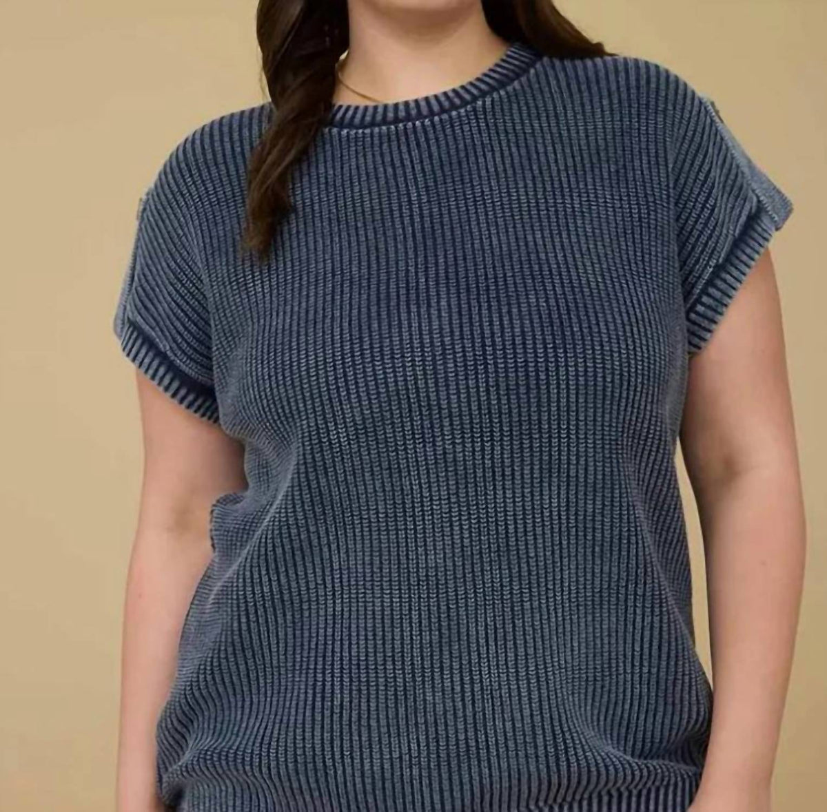 Blu Pepper - Washed Knit Short Sleeve Pullover Sweater