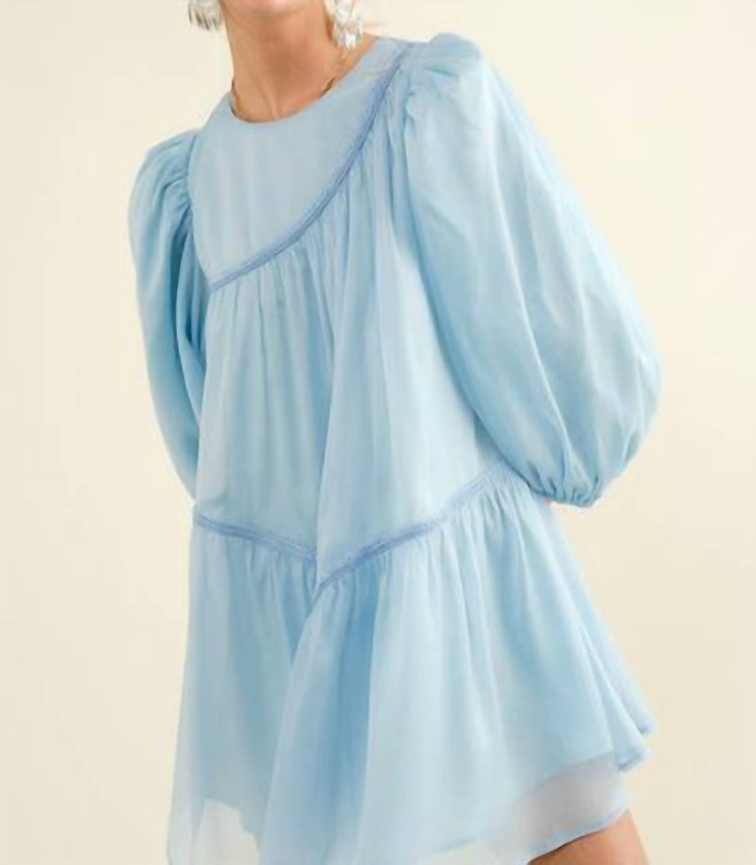 Blue B - Courtney Puff Sleeve Braided Mini Dress - blue - clothing - dresses