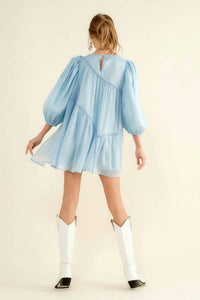 Blue B - Courtney Puff Sleeve Braided Mini Dress - blue - clothing - dresses