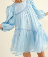 Blue B - Courtney Puff Sleeve Braided Mini Dress - blue - clothing - dresses