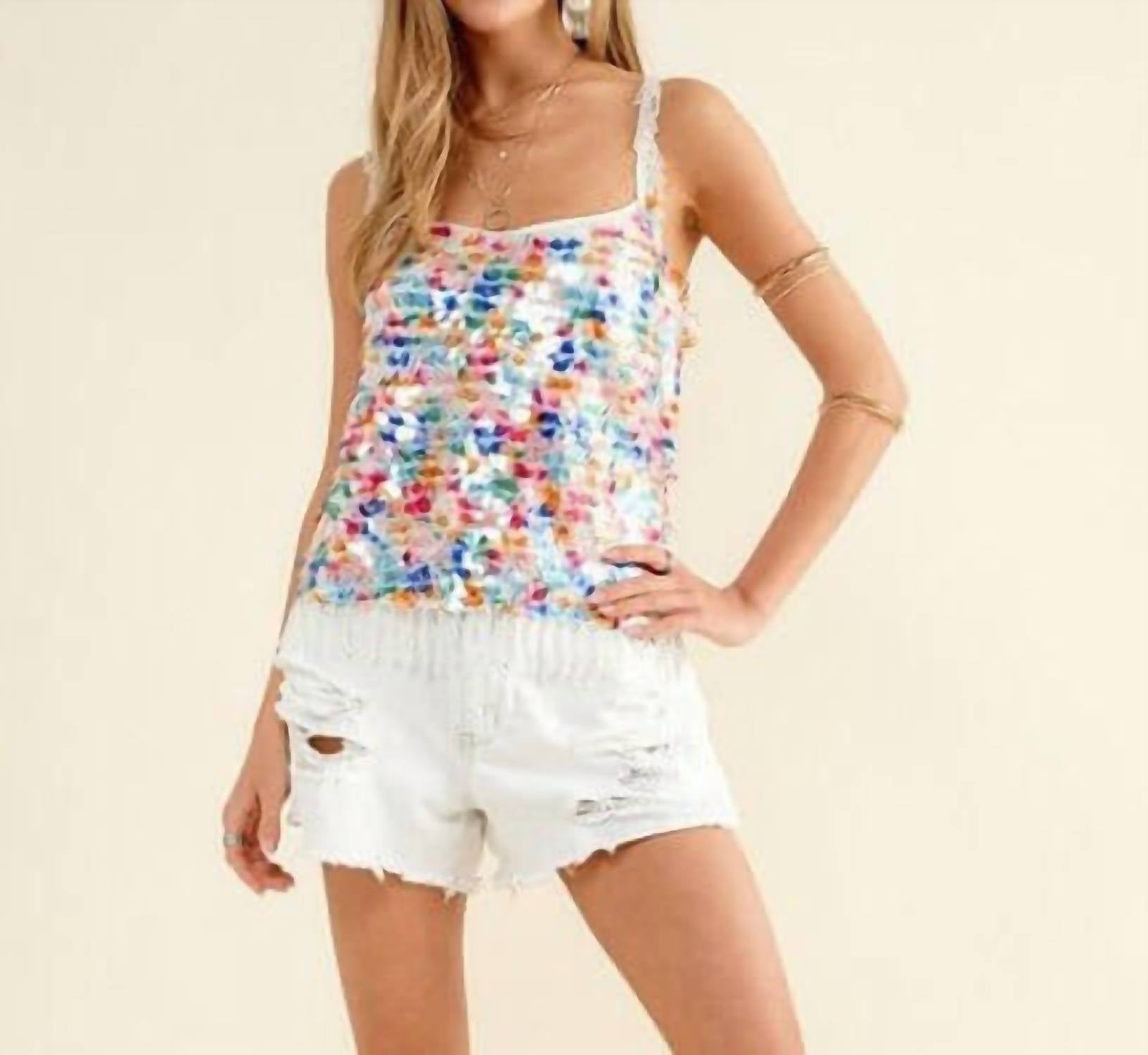 Blue B - Luna Sequins Colorful Embellishes Tank Top - blue - clothing - patterned