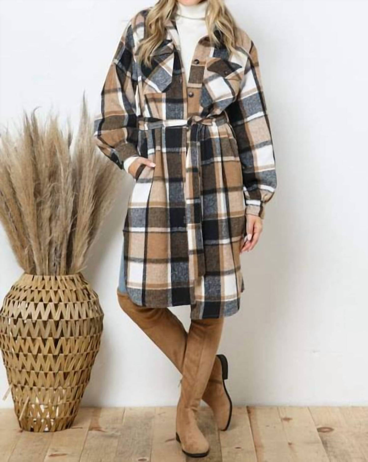 Blue B - Neive Plaid Tie Front Shacket