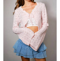 Blue B - Open Knit Tie Front Shrug