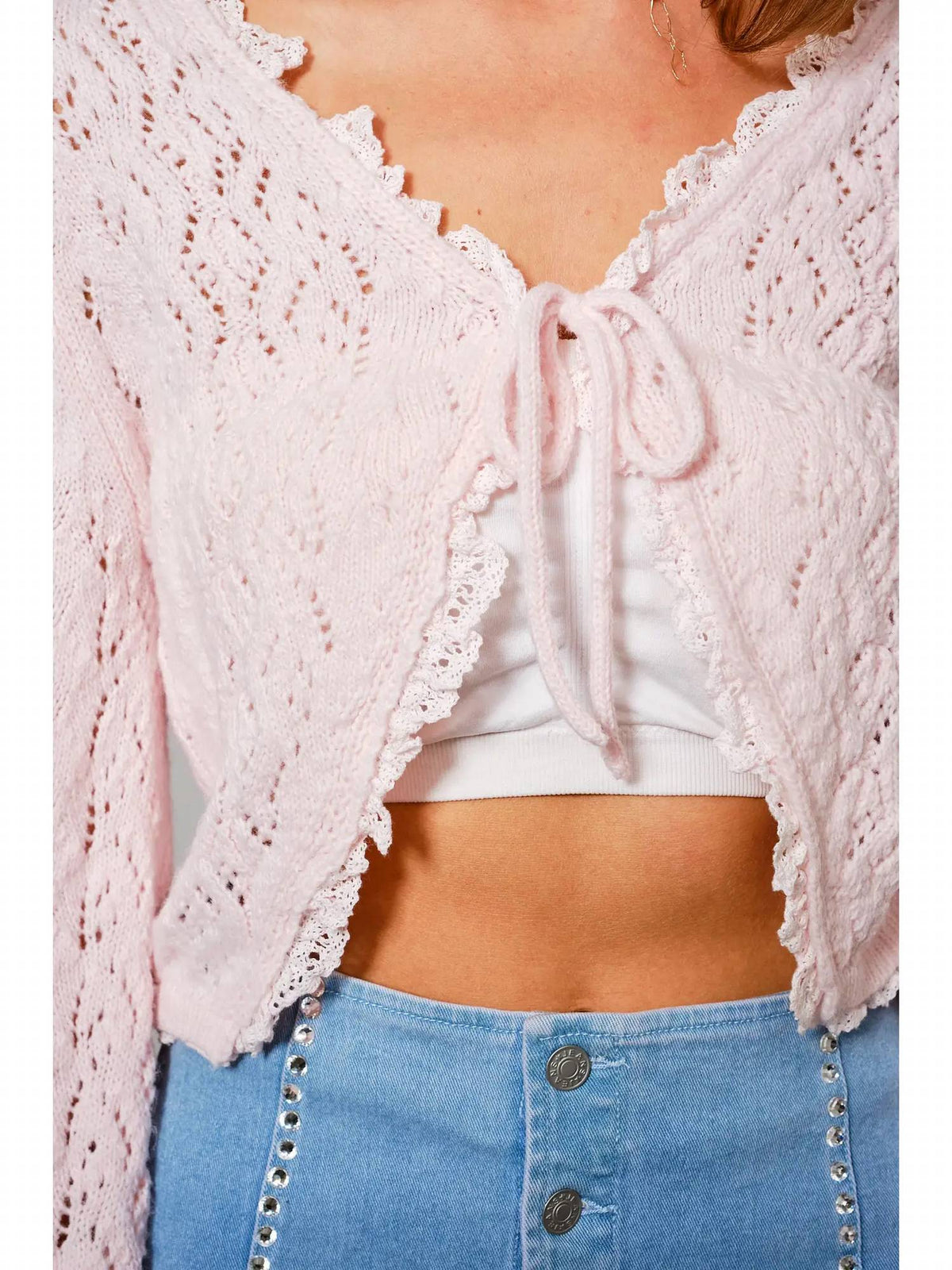 Blue B - Open Knit Tie Front Shrug