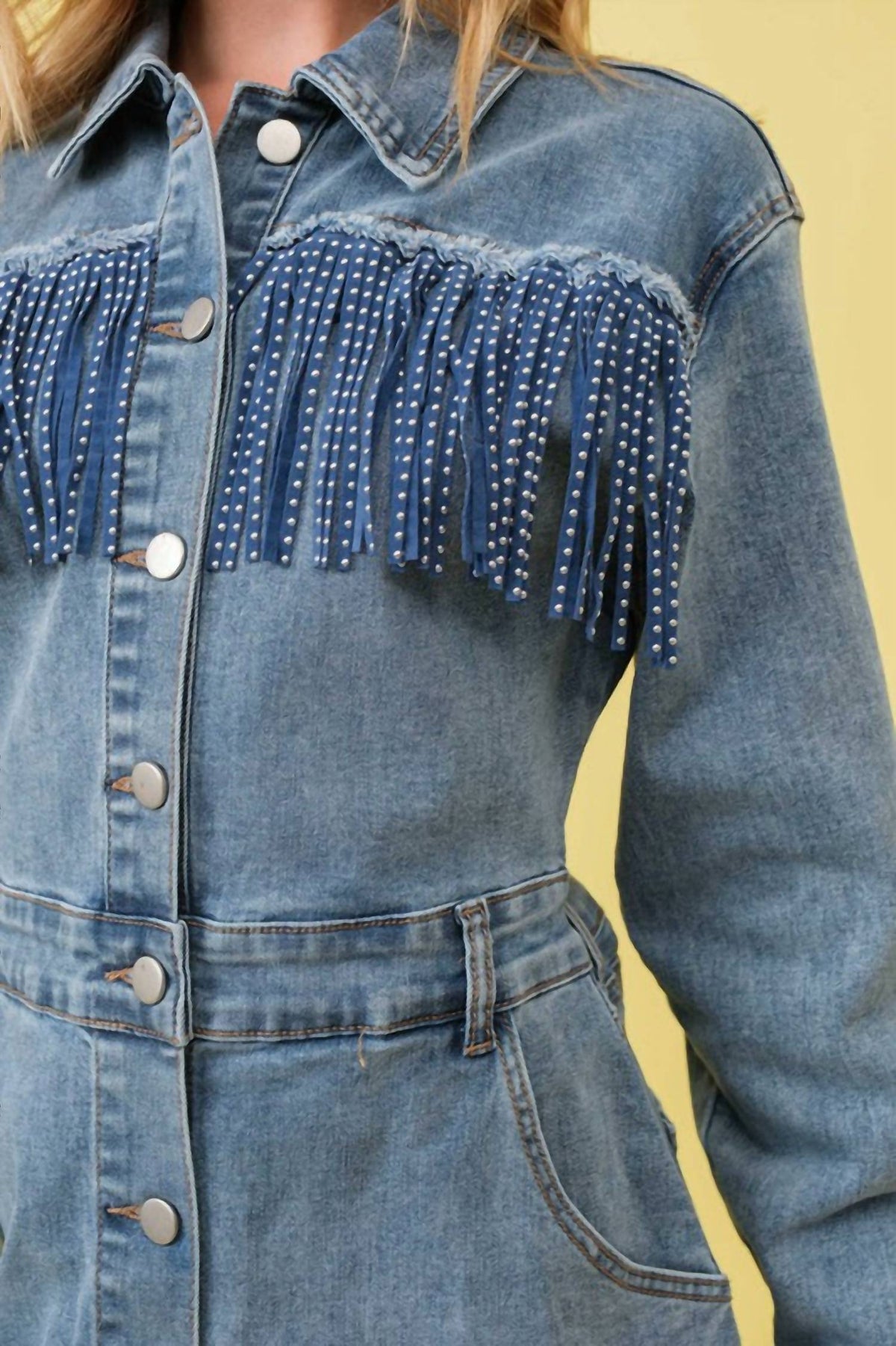 Blue B - Studded Fringe Western Denim Dress