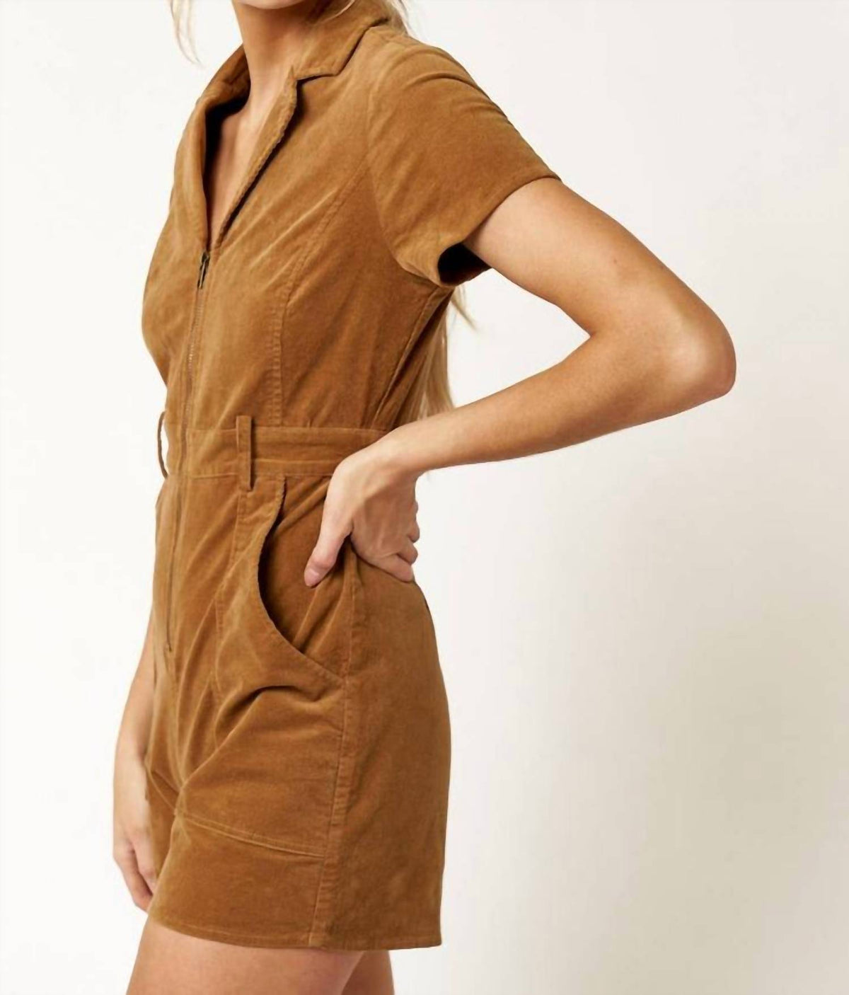 Blue Blush - Corduroy Zippered Romper