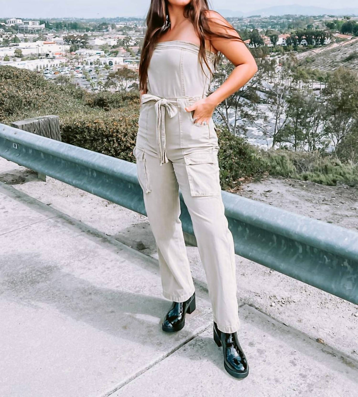 Blue Blush - Strapless Cargo Jumpsuit