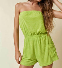 Blue Blush - Sunny Days Strapless Terry Romper - clothing - green - jumpsuits
