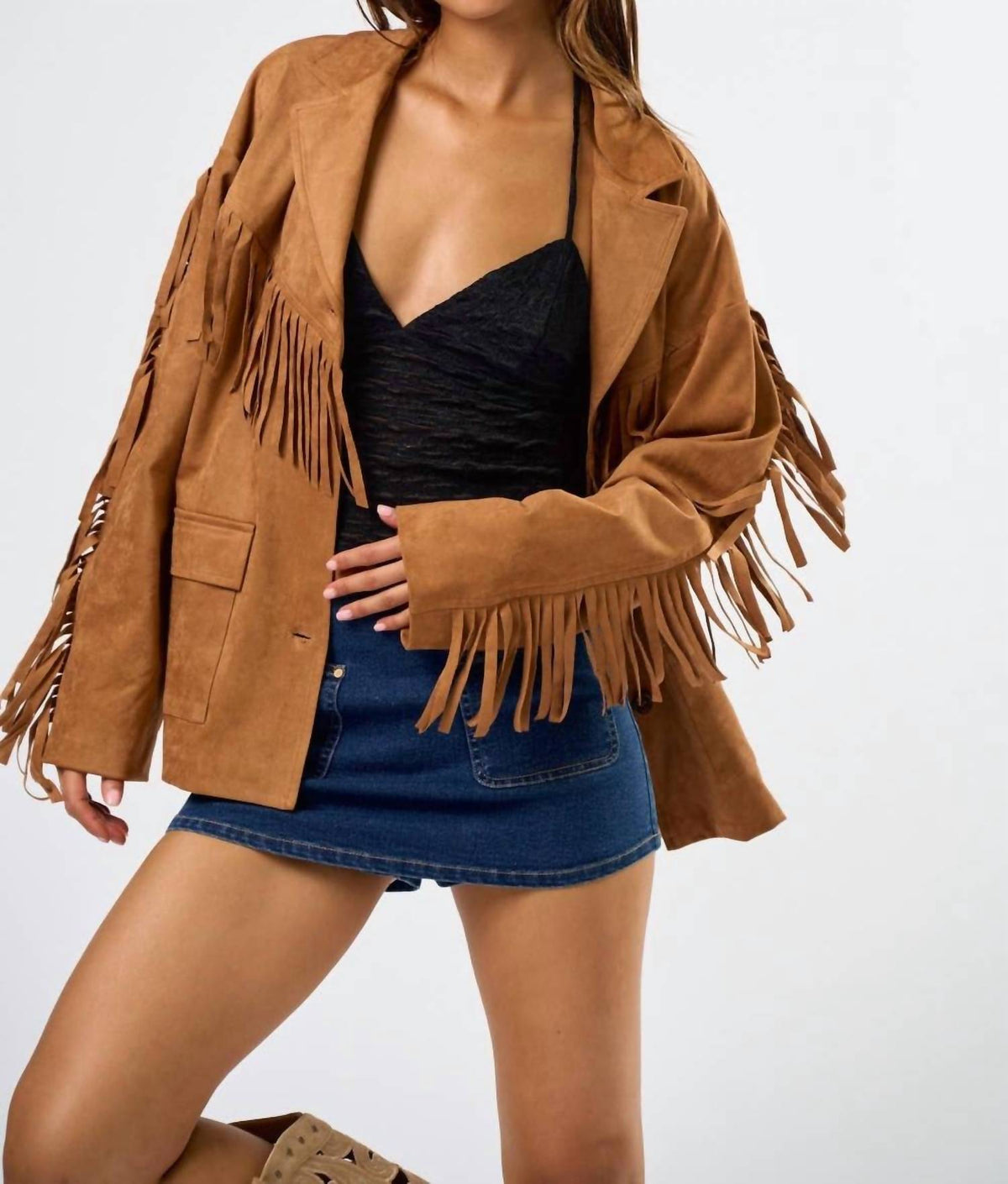 Blue Blush - The Sawyer Suede Fringe Jacket