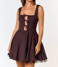Blue Blush - Tie Front Square Neck Flared Mini Dress