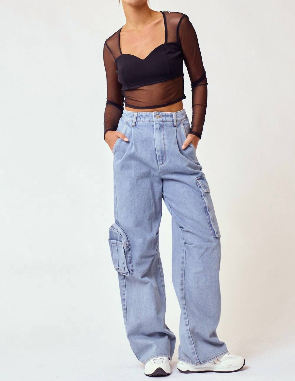 Blue Blush - Women's Denim Cargo Long Pants