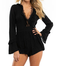 Blue Life - Bowie Long Sleeve Romper - black - clothing - jumpsuits