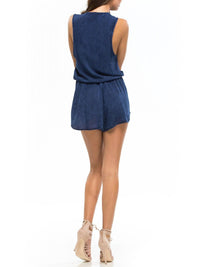 Blue Life - Deep V - neck Sleeveless Romper - blue - clothing - jumpsuits