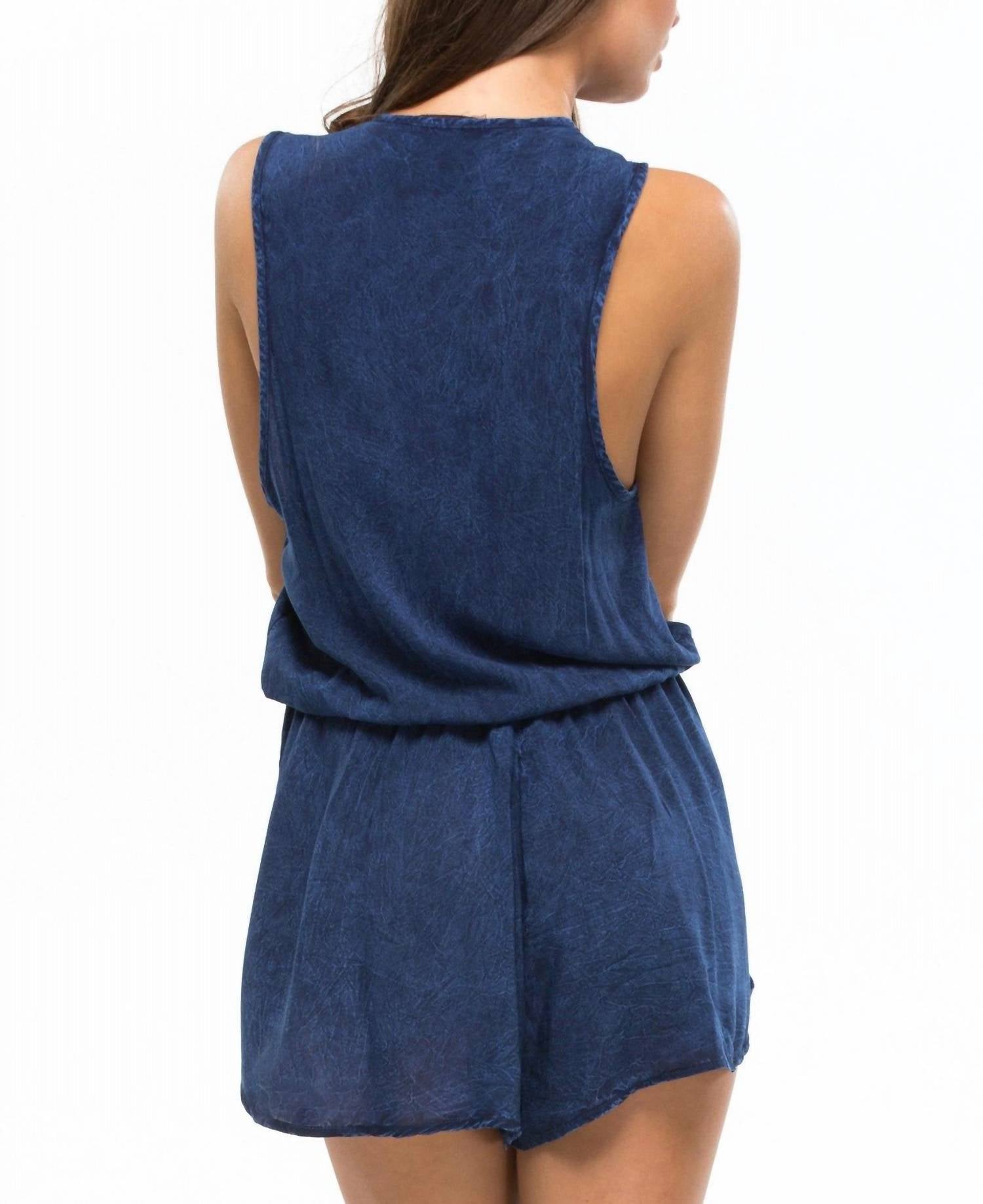 Blue Life - Deep V - neck Sleeveless Romper - blue - clothing - jumpsuits