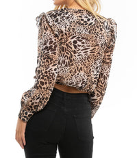 Blue Life - Fina V - neck Crop Top - animal - brown - clothing