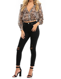 Blue Life - Fina V - neck Crop Top - animal - brown - clothing