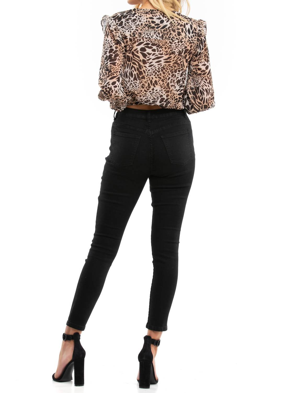 Blue Life - Fina V - neck Crop Top - animal - brown - clothing