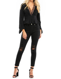 Blue Life - Prince V - neck Long Sleeve Top - black - blouses - clothing