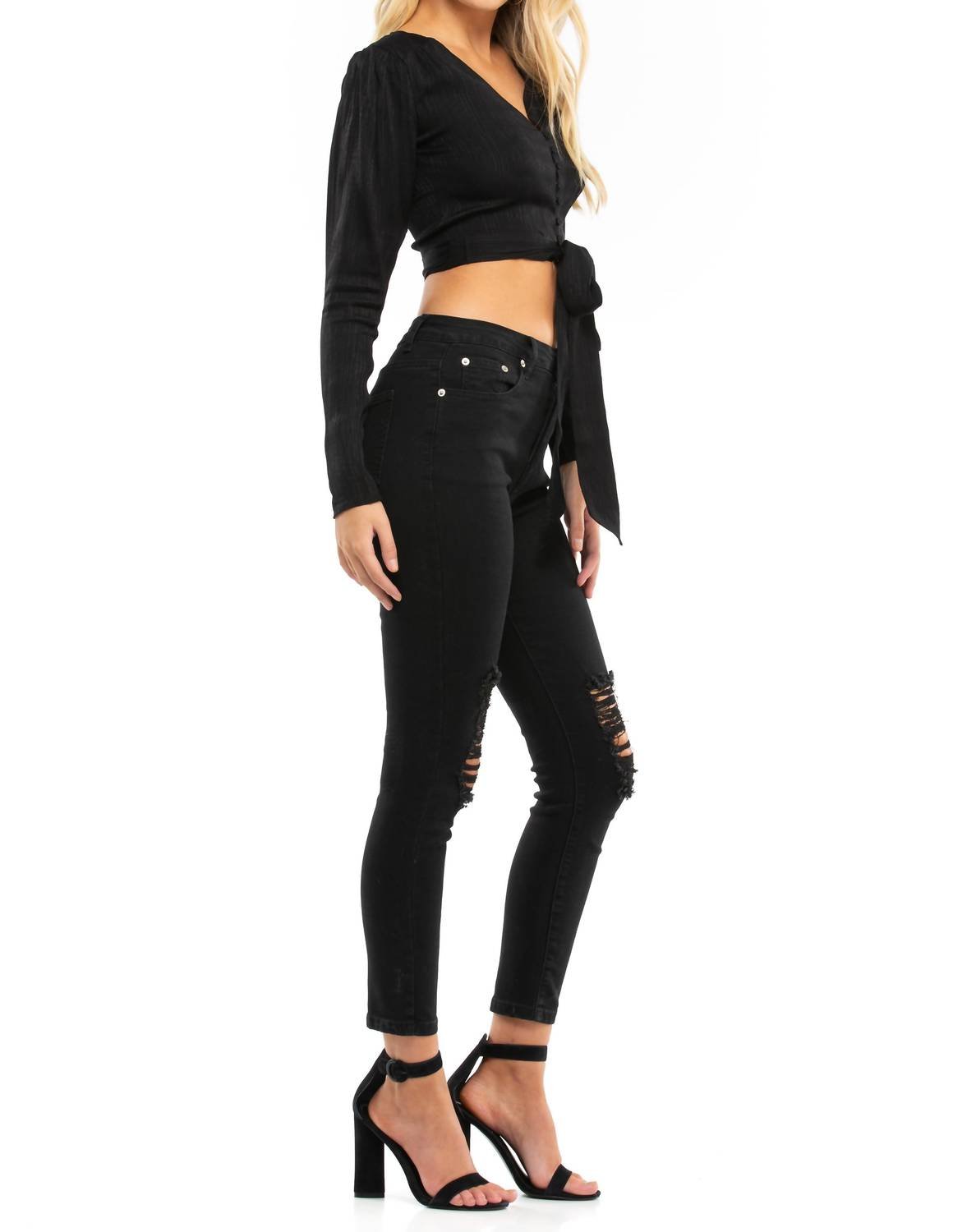 Blue Life - Roma V - neck Long Sleeve Top - black - blouses - clothing
