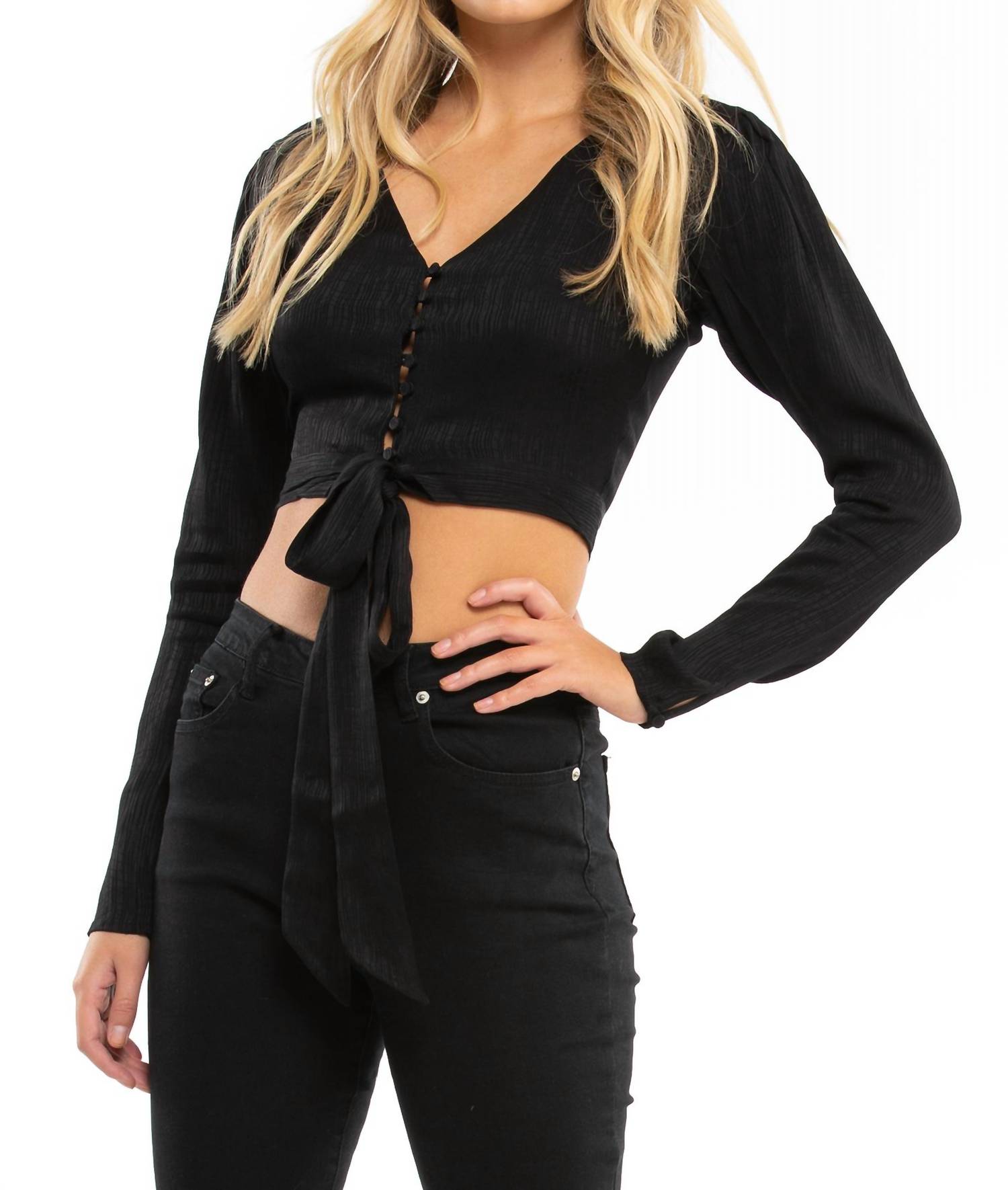Blue Life - Roma V - neck Long Sleeve Top - black - blouses - clothing