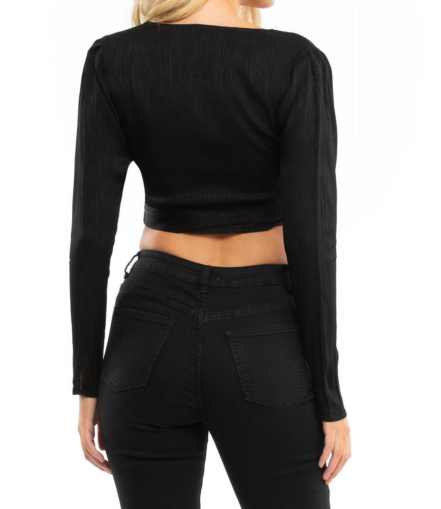 Blue Life - Roma V - neck Long Sleeve Top - black - blouses - clothing