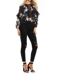 Blue Life - Tomie Ruffle Hem Long Sleeve Top - black - blouses - clothing