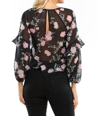 Blue Life - Tomie Ruffle Hem Long Sleeve Top - black - blouses - clothing