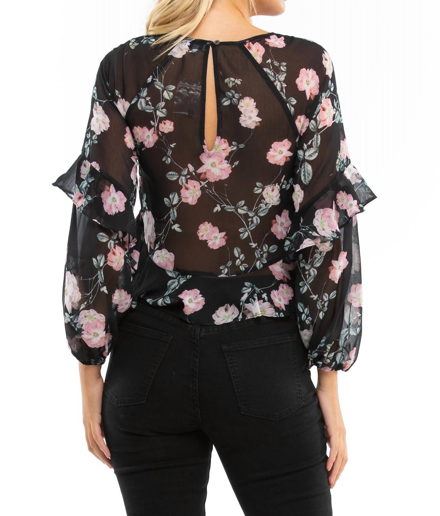 Blue Life - Tomie Ruffle Hem Long Sleeve Top - black - blouses - clothing