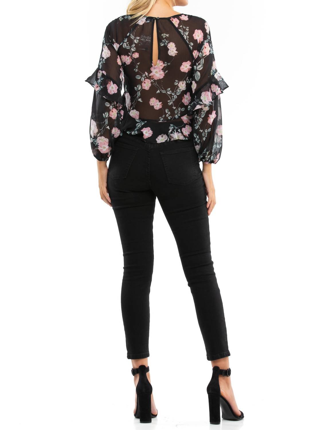 Blue Life - Tomie Ruffle Hem Long Sleeve Top - black - blouses - clothing